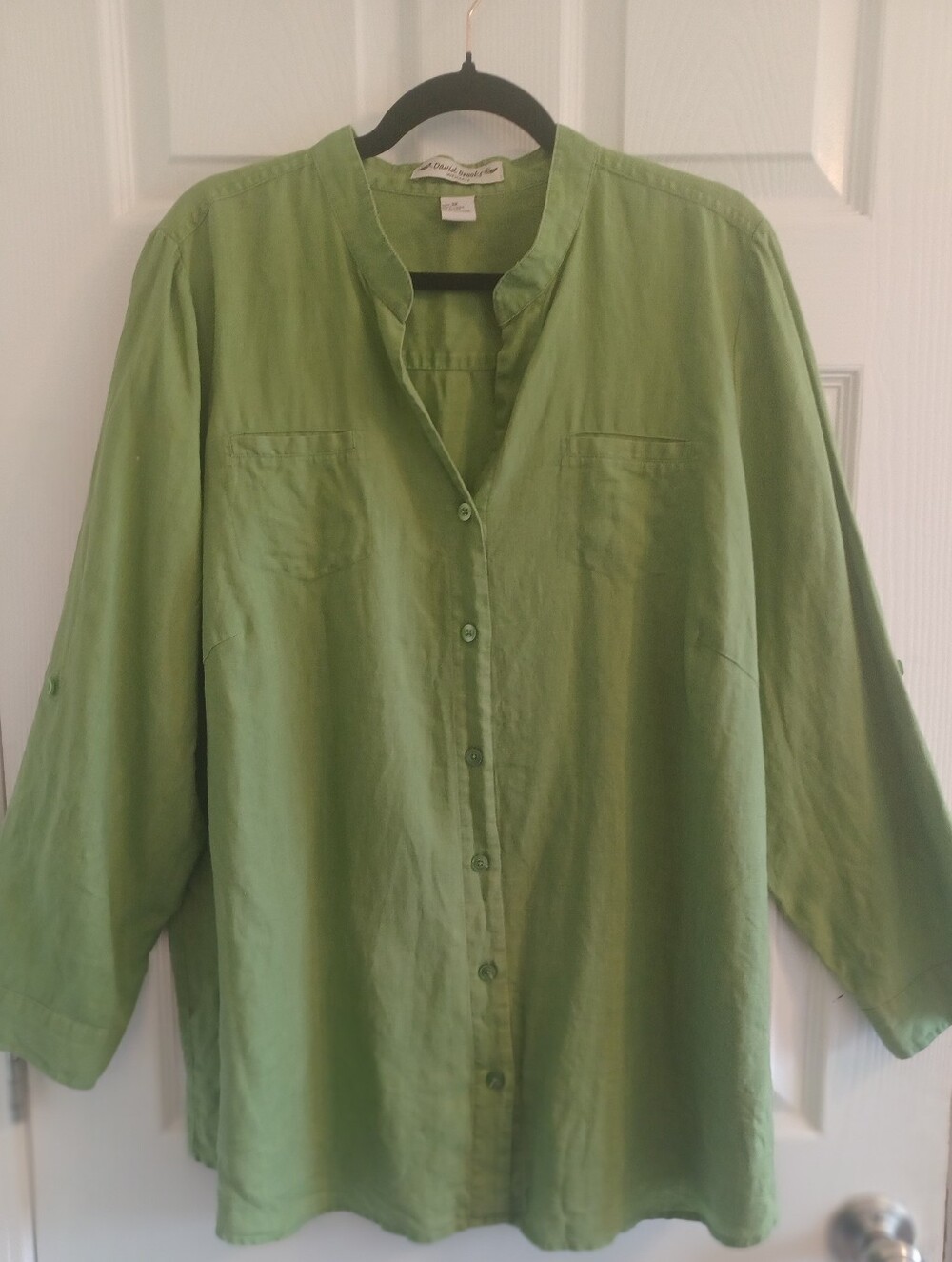 david brooks Light Sage Green 100% Linen Shirt Rolltab Long Sleeve Coastal